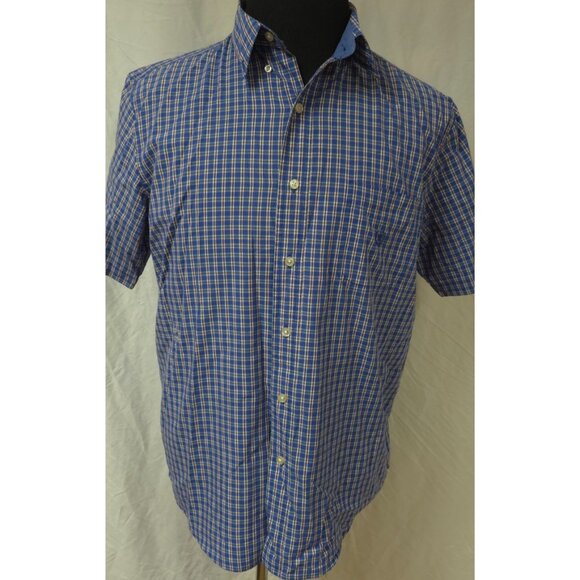 Chaps Easy Care Mens Large Blue Check Plaid Short Sleeve Button Down Shirt - Picture 1 of 11